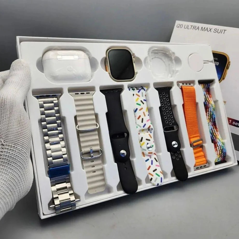 I 20 Ultra 2 Max Suit Smart Watch + Earbuds Pro + 7 Straps + Watch Cover